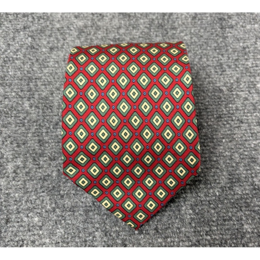 Polo by Ralph Lauren Silk Tie Red Green Yellow Square Printed Size 58"X4"